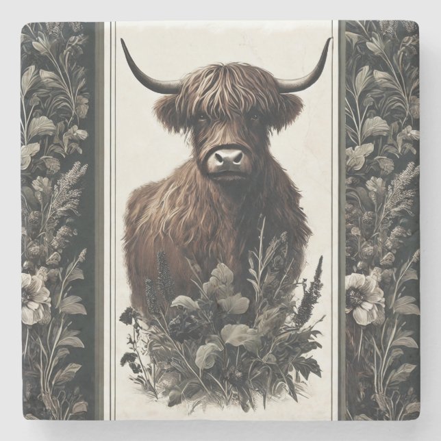 Boho Highland Cow Stenunderlägg (Framsidan)