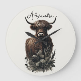 Boho Highland Cow Stor Klocka