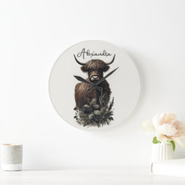 Boho Highland Cow Stor Klocka