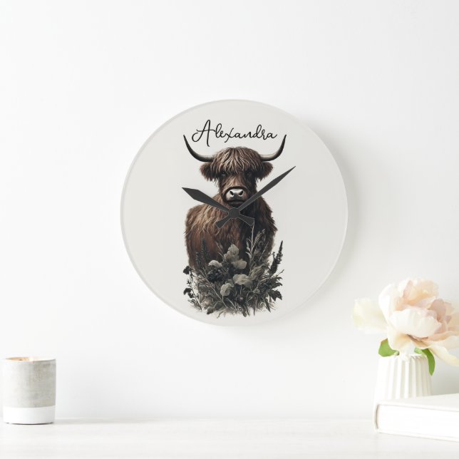 Boho Highland Cow Stor Klocka (Hem)