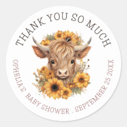 Boho Highland Cow Tack Baby Shower Runt Klistermärke
