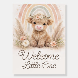 Boho Highland Ko Baby Shower Välkomstskylt Neutral