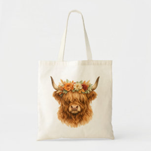 Boho Highland Ko Kudde med Blommig Krona Tygkasse