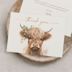 Boho Highland Ko Neutrala Par Baby Shower Tack Kort