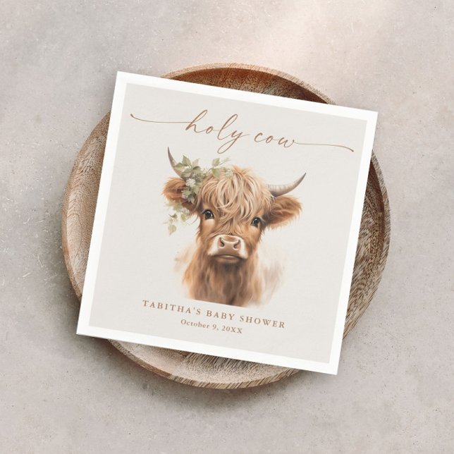 Boho Highland Ko Neutrala Par Babyshower Pappersservett (Boho Highland Cow Baby Shower Napkins.)
