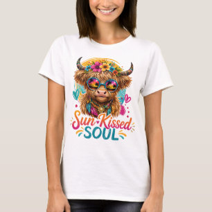 Boho Highland Ko Sun Kyssad Själ Grafik T Shirt