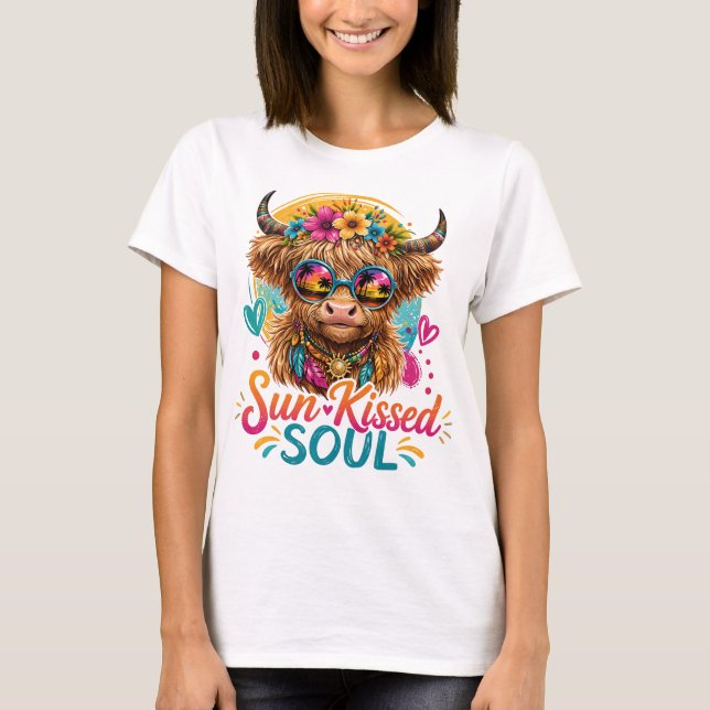 Boho Highland Ko Sun Kyssad Själ Grafik T Shirt (Framsida)