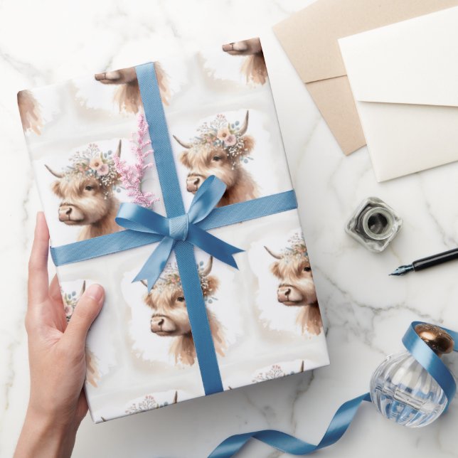 Boho Highlandko med bröllopsblommor Presentpapper (Gifting)