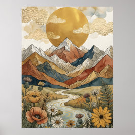 Boho himmelsk bergflod sol äng poster