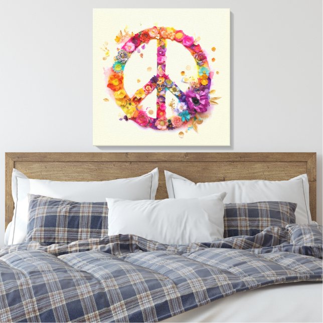 Boho Hippie 60-70-tals Fredstecken Canvastryck (Insitu (sovrum))