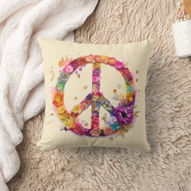 Boho Hippie 60-70-tals fredstecken Kudde (Filt)