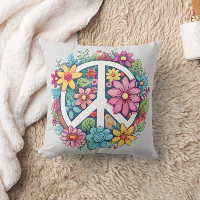 Boho Hippie 60-70-tals fredstecken Kudde (Filt)