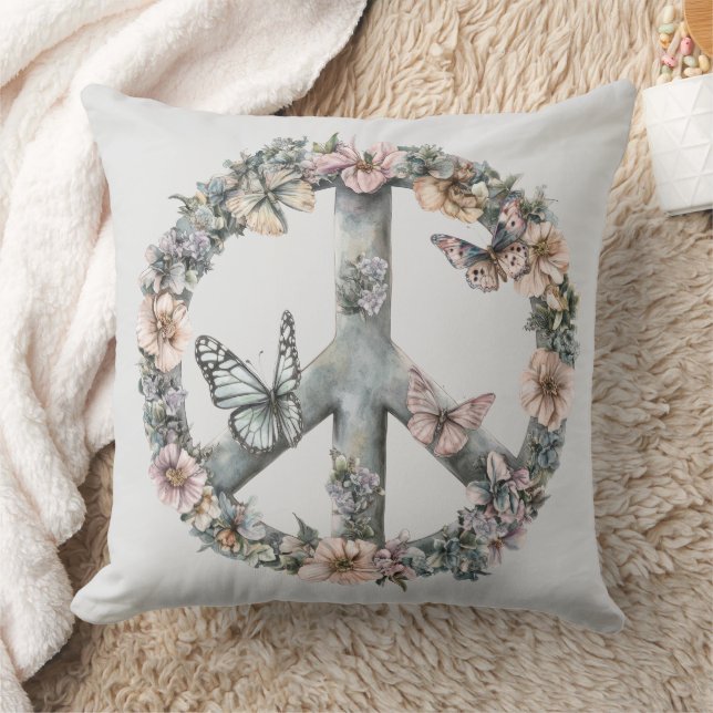 Boho Hippie 60-70-tals fredstecken Kudde (Filt)