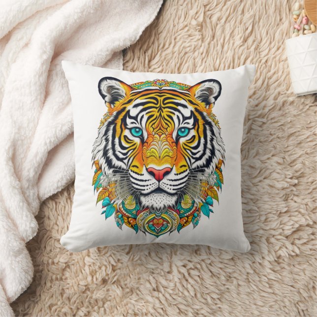 Boho Hippie Blommig År för Tiger Konst Kudde (Filt)