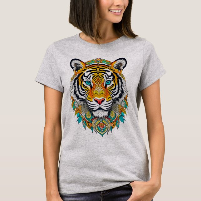 Boho Hippie Blommig År för Tiger Konst T Shirt (Framsida)