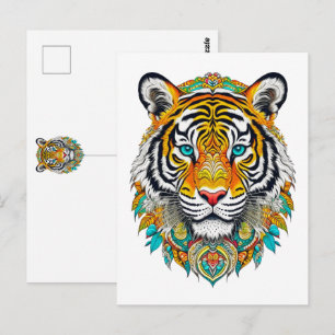 Boho Hippie Blommig År för Tiger Konst Vykort