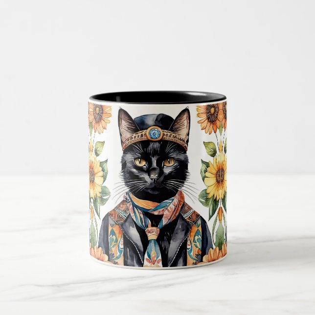Boho Hippie Cat med Scarf 11 oz Mugg (Center)