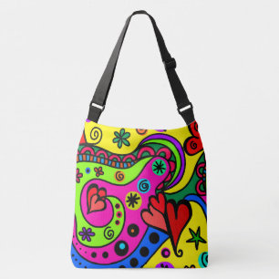 Boho Hippie Colorful Psychedelic Design Hearearts Axelväska