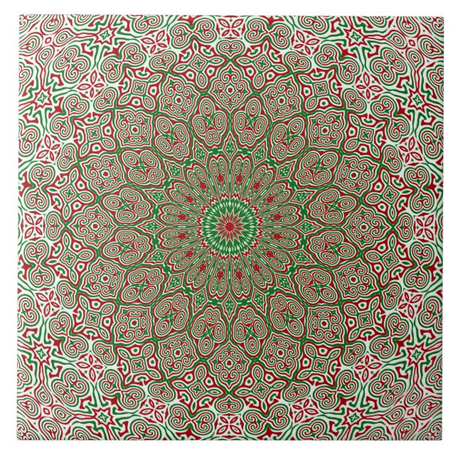 Boho Hippie Funky Trippy Ornamentalt Jul Mandala  Kakelplatta (Framsidan)