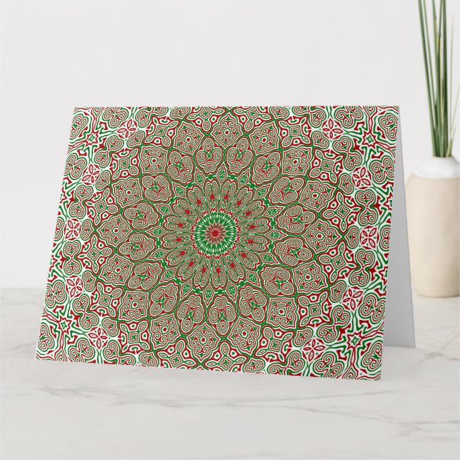 Boho Hippie Funky Trippy Ornamentalt Jul Mandala  Kort (Framsida)