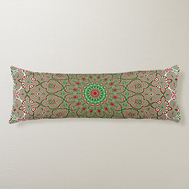 Boho Hippie Funky Trippy Ornamentalt Jul Mandala  Kroppskudde (Framsidan)