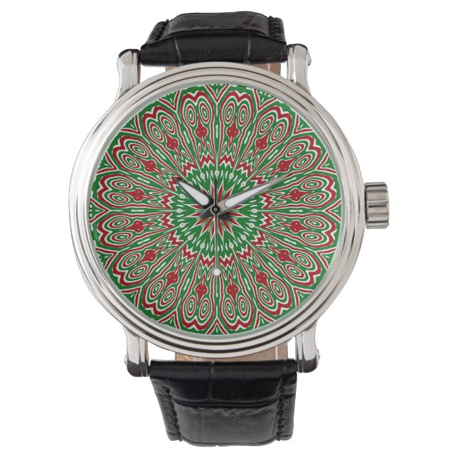 Boho Hippie Funky Trippy Ornate jul Mandala Armbandsur (Framsida)