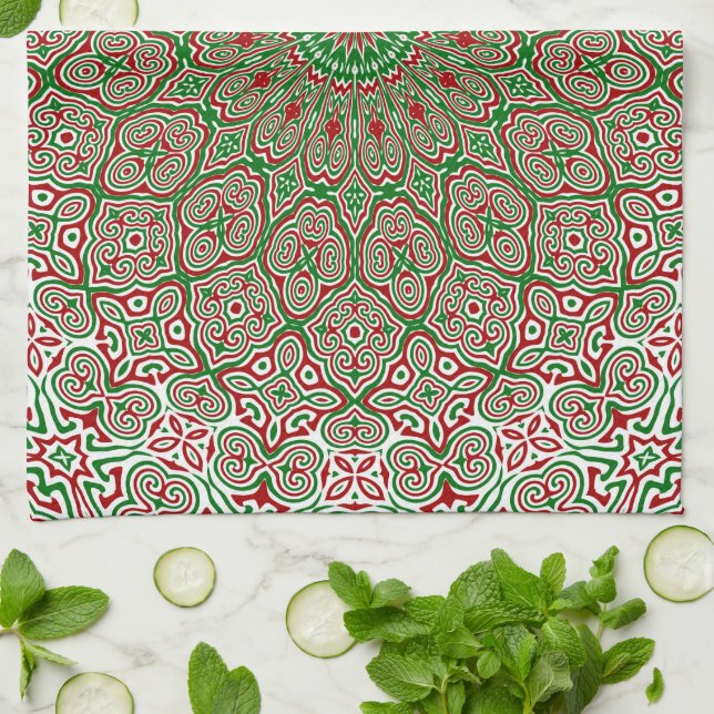 Boho Hippie Funky Trippy Ornate jul Mandala Kökshandduk (Vikta)