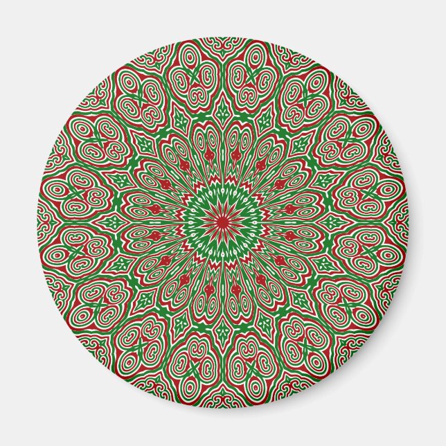 Boho Hippie Funky Trippy Ornate jul Mandala Magnet (Framsidan)