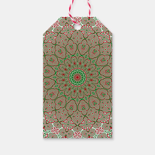 Boho Hippie Funky Trippy Ornate jul Mandala Presentetikett (Framsidan)