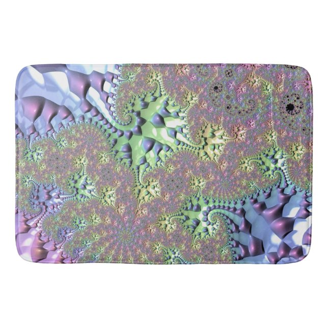 Boho Hippie Groovy Shiny Colorful Rainbow Fractal Badrumsmatta (Framsidan)