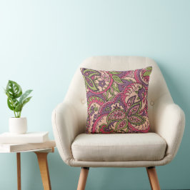 Boho Hippie Rosa/Grönt/Lila Blommigt Paisley 16X16 Kudde