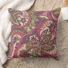 Boho Hippie Rosa/Grönt/Lila Blommigt Paisley Kudde