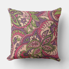 Boho Hippie Rosa/Grönt/Lila Blommigt Paisley Kudde