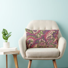Boho Hippie Rosa/Grönt/Lila Blommigt Paisley Lumbarkudde