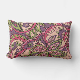 Boho Hippie Rosa/Grönt/Lila Blommigt Paisley Lumbarkudde