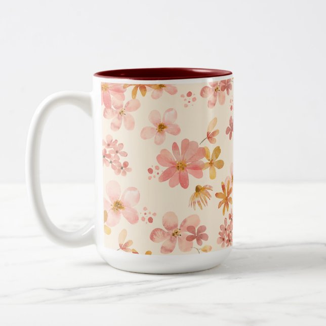 Boho hippie rustic earthy Natural Blommor Två-Tonad Mugg (Vänster)