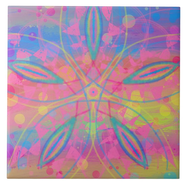 Boho Hippie Tie Dye Neon Pastel Mandala Abstrakt Kakelplatta (Framsidan)