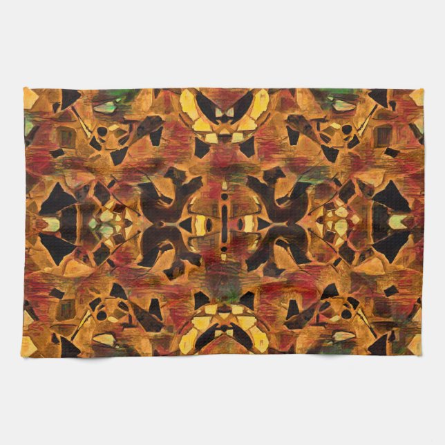 Boho Hippie Tribal Brown Grönt Red Native Mönster Kökshandduk (Horisontell)