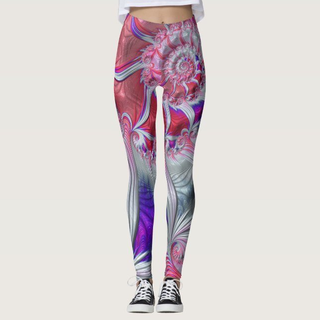 Boho Hippie Trippy Funky Nautilus Spiral Fractal Leggings (Framsida)
