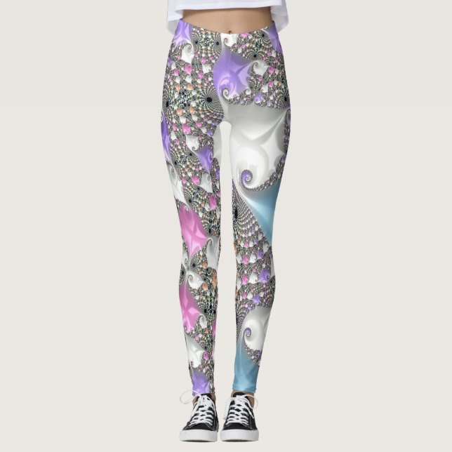 Boho Hippie Trippy Groovy Colorful Pastel Fractal Leggings (Framsida)
