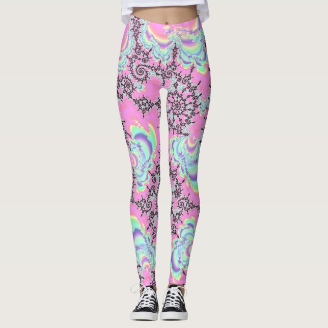 Boho Hippie Unicorn Pastel Mandelbrot Fractal Leggings (Framsida)