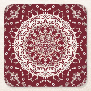 Boho Hippie Zen Inspired Red Intricate Mandala Underlägg Papper Kvadrat