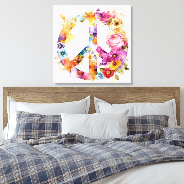 Boho Hippy 60s 70s Peace Sign Canvas Print (Insitu (sovrum))