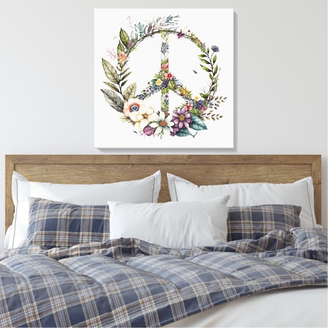 Boho Hippy 60s 70s Peace Sign Canvas Print (Insitu (sovrum))