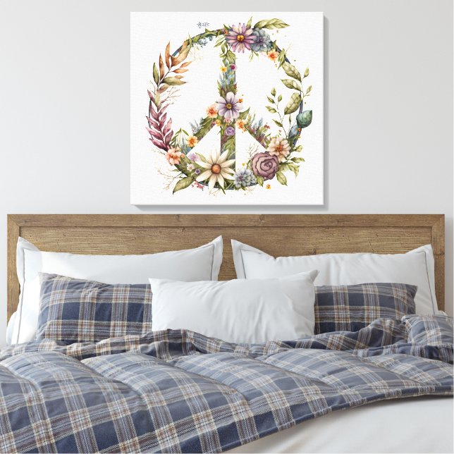 Boho Hippy 60s 70s Peace Sign Canvas Print (Insitu (sovrum))