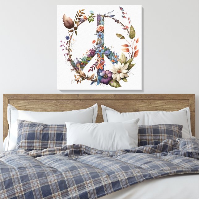 Boho Hippy 60s 70s Peace Sign Canvas Print (Insitu (sovrum))