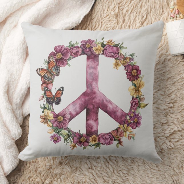 Boho Hippy 60s 70s Peace Sign Kudde (Filt)