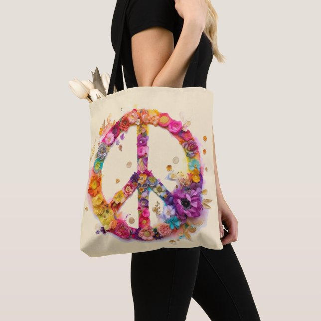 Boho Hippy 60s 70s Peace Sign Tygkasse (Närbild)