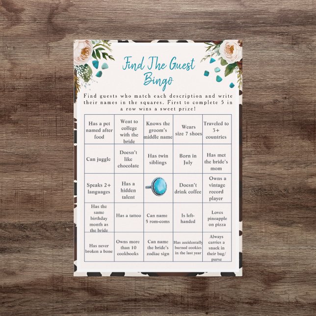 Boho Hitta Gästen Bröllopsdusch Bingo spel Inbjudningar (Boho Find the Guest Bridal Shower Bingo game)