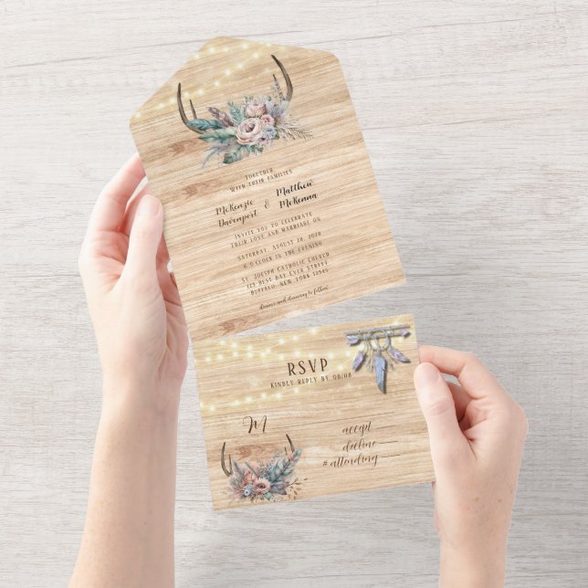 Boho Hjort Antler Blommigt Bröllop (Avrivbar del)